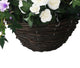 Artificial White and Purple Rose, Daisy and Morning Glory Display in a 14″ Round Willow Hanging Basket - Closer2Nature