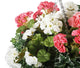 Artificial Pink and White Geranium Display in a 10″ Round Willow Hanging Basket - Closer2Nature