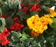 Artificial Red and Yellow Begonia Display in a 10″ Round Willow Hanging Basket - Closer2Nature