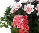 Artificial Purple Pansy, Pink Azalea and Geranium Display in a 10″ Round Willow Hanging Basket - Closer2Nature