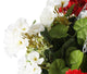 Artificial Red and White Geranium Display in a 10″ Round Willow Hanging Basket - Closer2Nature