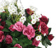 Artificial Pink Rose and White Daisy Display in a 10″ Round Willow Hanging Basket - Closer2Nature
