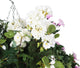 Artificial White Geranium and Pink Morning Glory Display in a 14″ Round Willow Hanging Basket - Closer2Nature