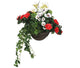 Artificial Red Azalea, White Pansy and Geranium Display in a 10″ Round Willow Hanging Basket - Closer2Nature