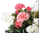 Artificial Pink and White Geranium Display in a 10″ Round Willow Hanging Basket - Closer2Nature