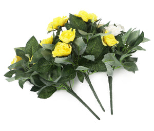 Artificial 26cm Yellow and White Rose Plug Plant Collection - Closer2Nature
