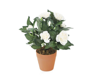 Artificial 26cm White Rose Plug Plant - Closer2Nature