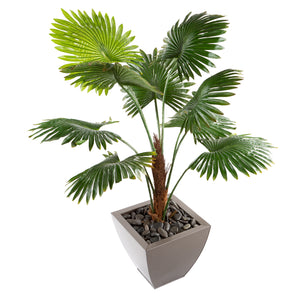Artificial 3ft 6" Windmill Fan Palm Tree + 30cm Galvanised Curved Planter Bundle - Closer2Nature