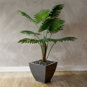 Artificial 3ft 6" Windmill Fan Palm Tree + 30cm Galvanised Curved Planter Bundle - Closer2Nature