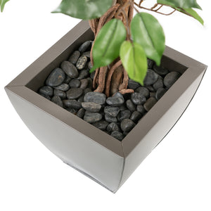 Artificial Weeping Fig Tree with Twisted Stem, 30cm Portofino Planter and Dark River Stones - Closer2Nature