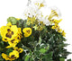 Artificial Yellow Pansy and White Geranium Display in a 10″ Round Willow Hanging Basket - Closer2Nature