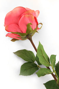 Artificial 72cm Single Stem Fully Open Coral Pink Rose - Closer2Nature