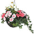 Artificial Pink and White Azalea and Geranium Display in a 12" Round Willow Hanging Basket
