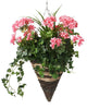 Artificial Pink Geranium Display in a 12″ Cone Willow Hanging Basket - Closer2Nature