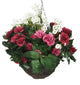 Artificial Pink Rose and White Daisy Display in a 10″ Round Willow Hanging Basket - Closer2Nature