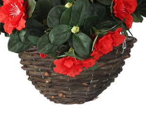 Artificial Red and Pink Azalea Display in a 10″ Round Willow Hanging Basket - Closer2Nature