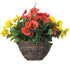 Artificial Yellow and Red Pansy Display in a 10" Round Willow Hanging Basket