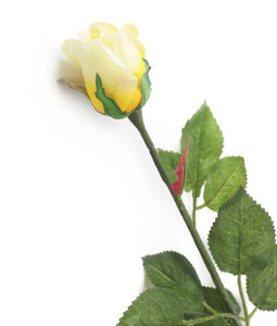 Artificial 60cm Single Stem Closed Bud Yellow and Cream Rose - Closer2Nature