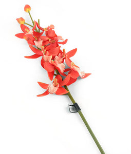 Artificial 84cm Single Stem Coral Red Cymbidium Orchid - Closer2Nature