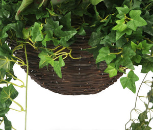 Artificial Pink Geranium Display in a 14″ Round Willow Hanging Basket - Closer2Nature