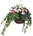 Artificial Pink and White Azalea and Geranium Display in a 14" Round Willow Hanging Basket