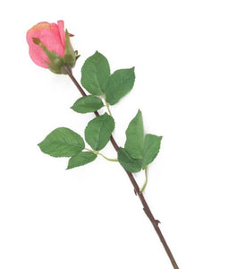 Artificial 52cm Single Stem Closed Bud Coral Pink Rose - Closer2Nature