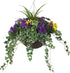 Artificial Purple and Yellow Pansy Display in a 14" Round Willow Hanging Basket