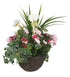 Artificial Pink Pansy and White Geranium Display in a 10" Round Willow Hanging Basket