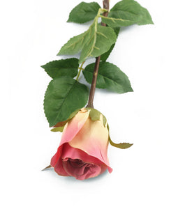 Artificial 52cm Single Stem Closed Bud Dusky Pink Rose - Closer2Nature