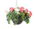 Artificial Pink and White Geranium Display in a 10" Round Willow Hanging Basket