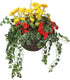 Artificial Red Begonia and Yellow Geranium Display in a 14" Round Willow Hanging Basket