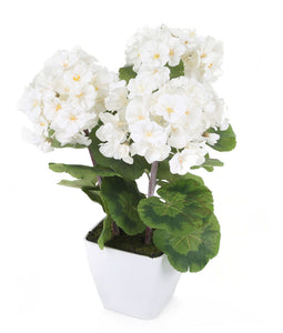 Artificial 1ft 2" White Zonal Geranium Plant - Closer2Nature
