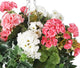 Artificial Pink and White Geranium Display in a 10″ Round Willow Hanging Basket - Closer2Nature