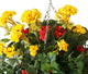 Artificial Red Begonia and Yellow Geranium Display in a 12″ Cone Willow Hanging Basket - Closer2Nature