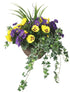 Artificial Purple and Yellow Pansy Display in a 10" Round Willow Hanging Basket