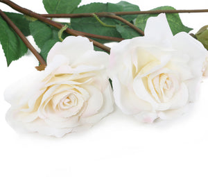 Artificial 87cm Single Stem Ivory and Pink Tipped Spray Rose - Closer2Nature