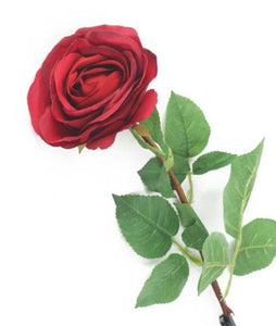 Artificial 72cm Single Stem Fully Open Deep Red Rose - Closer2Nature
