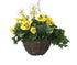 Artificial Yellow Pansy and White Geranium Display in a 10" Round Willow Hanging Basket