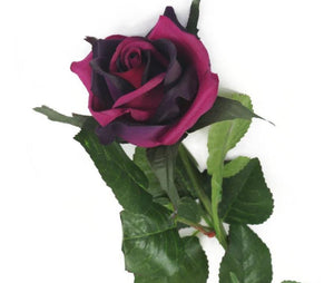 Artificial 70cm Single Stem Half Open Purple Rose - Closer2Nature